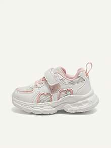Cozy Pixies Spring / Summer Fashion Versatile Fun Cute Contrasting Colors Pink White Love Embroidery Soft Bottom Baby Sneakers College Style Mother's Day - White - View 5