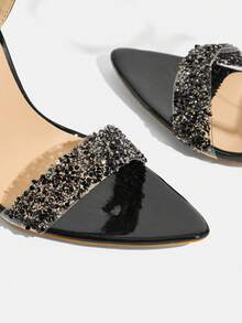 CUCCOO TILAWA Women's Fashionable And Sexy Electroplated Pointed Toes, Black High-Heeled Sandals With Rhinestones, Suitable For Banquets, Parties And Other Occasions Summer Shoes - Black - View 5