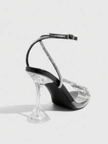 CUCCOO SZL Women's Fashionable & Elegant Commuter Rhinestone Bow Decor Heeled Sandals Valentine's Day - Black - View 10