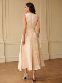 ZEYLAH Elegant Party Beaded Jacquard Dress, Spring/Summer - Apricot - View 4