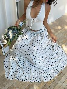 Sunnyshic 女士优雅休闲百搭时尚度假波点印花低腰长裙，春夏款 - 彩色 - 查看 1