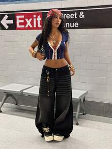 StreetHx Áo thun ngắn tay nữ thời trang, in họa tiết nhiều màu, có lỗ xỏ dây và thắt nơ. - Nhiều màu - Xem 2