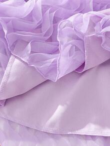 Stylish Tween Polyester Purple A Line Dress Sleeveless Flared Short Length With Zipper And Ruffle Pattern - Purple - View 8
