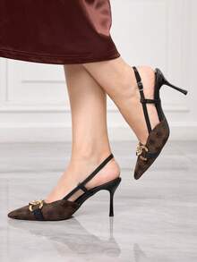 Sleekvia Women's Pointed Toe Buckle Design Everyday Versatile Fashion High Heels - Brown - View 5