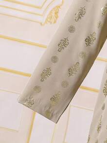 SHEIN Tween BoyMiddle Eastern Inspired Golden Foil Floral Patterned Fancy Shirt - Apricot - View 7