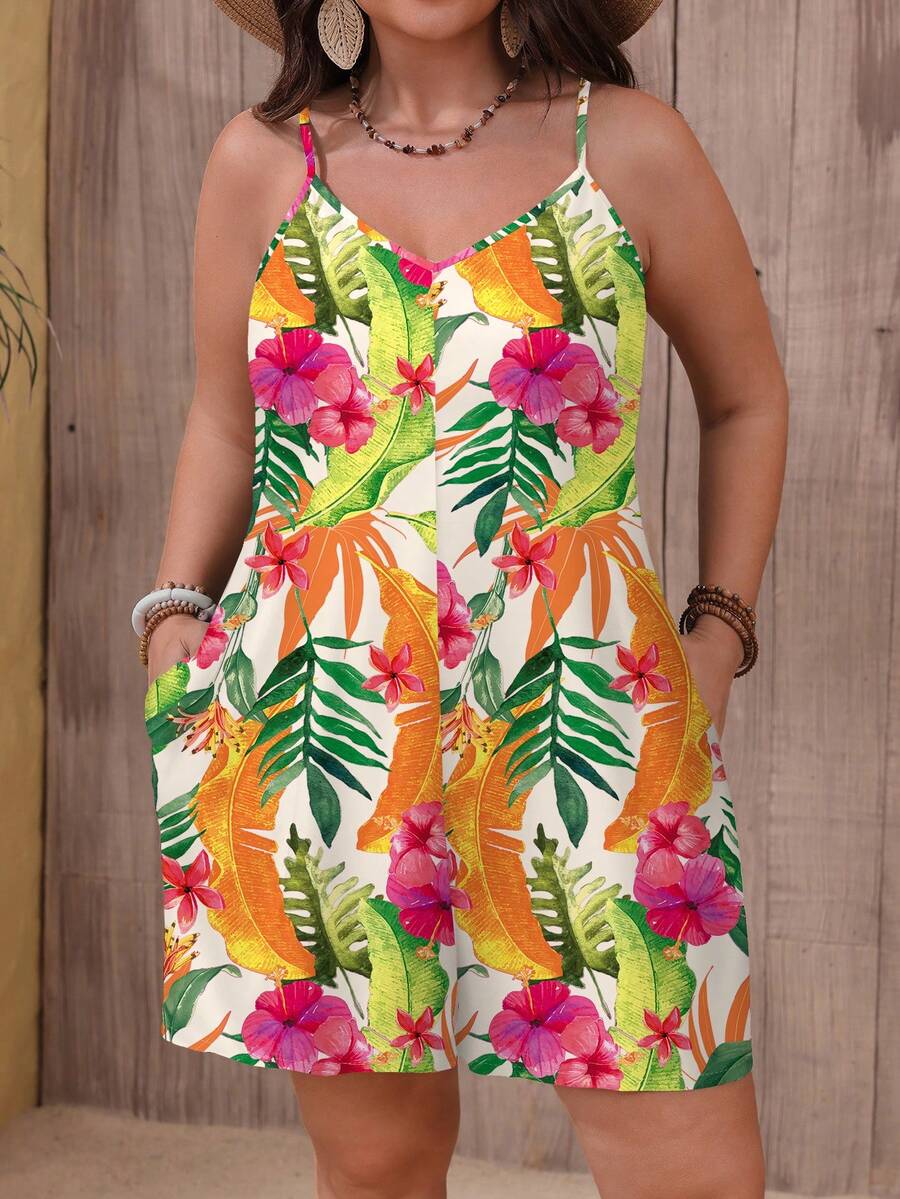 EMERY ROSE 大码休闲连体裤，适合夏季穿着 - 米色 - 查看 1