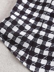 Lyxana Elegant 3D Floral Design Casual Plaid Shirt For Women - Black and White - View 5