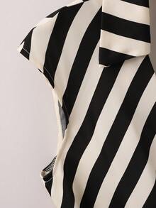 GlowEve Women Stripes Collared Pleated Tie-Front Sleeveless Blouse With - Multicolor - View 3