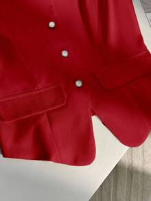 Franclia 时尚无袖单排扣收腰假口袋女式衬衫，百搭日常穿搭，红色女式背心，红色衬衫，红色马甲，女士红色背心 - 紅色 - 查看 3