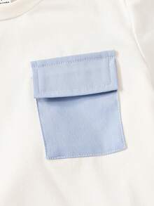 SHEIN Genkimix Kids Setelan Kaos Lengan Pendek dan Celana Pendek Kasual Musim Panas untuk Anak Laki-Laki - Baby Blue - View 3