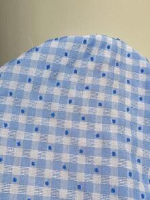 SHEIN PETITE 女士休闲度假日常百搭时尚外出通勤派对格子面料无袖荷叶边拼接迷你连衣裙，春夏款 - 藍色 - 查看 8