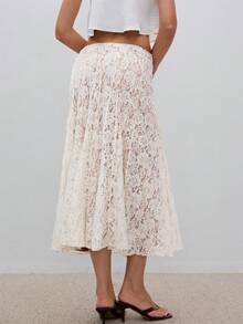 ATUI Studio 优雅时尚迷人蕾丝半身裙，适合女性日常穿着 - 杏色 - 查看 3