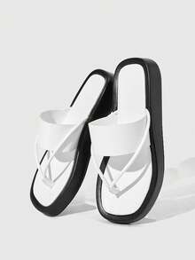 HighSole Sandal Selop Wanita, Desain Tali Minimalis, Ujung Persegi, Platform, Warna Aprikot, Lembut & Nyaman, Anti Selip, Cocok Untuk Sehari-hari, Bepergian, Berbelanja, Pantai, Liburan, Pakaian Musim Panas Serbaguna - Putih - View 3