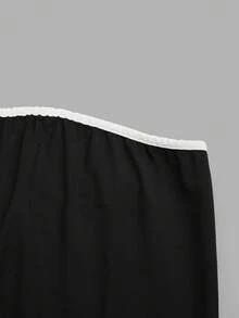 Franclia 女士优雅撞色包边腰部喇叭裙摆无肩带连衣裙，不含腰带 - 黑色 - 查看 4