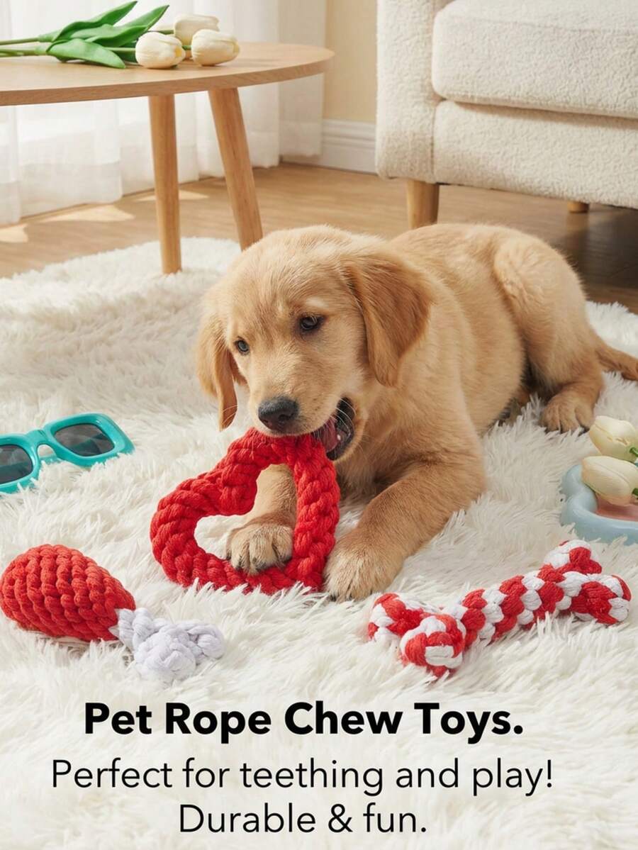 PETSIN Pet Dog Chew Toys Set High Quality Cotton Rope Hand Woven Durable Bite Resistant Teeth Cleaning Gum Massaging Interactive Tug Of War Boredom Relief Santa Elk Christmas Tree Pattern Colorful Dog Molar Rope Toys Gift Set For Small Medium Large Dogs Perfect For Christmas Holiday Festive Celebrations Indoor Outdoor Play Daily Companion Valentine's Day - Multicolor - View 1