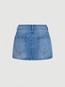 Sweetra Women's Casual Denim Mini Skirt - Blue - View 2