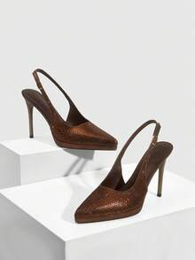 CUCCOO SZL Women Shoes Women's Pointed Thin High Heel Height Water Table Brown Rhinestone Women's High Heel Shoes Back Lift Empty Shoes Wedding Party Banquet Nightclub Stylish Gorgeous Simple High Heel Women's Shoes - Bronze - View 4