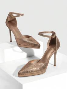 CUCCOO SZL Women Shoes Women's Pointed Thin High Heel Height Water Table Champagne Rhinestone Women's High Heel Shoes Ankle Strap Hollow Shoes Wedding Party Banquet Nightclub Stylish Gorgeous Simple High Heel Women's Shoes Valentine's Day - Champagne - View 1