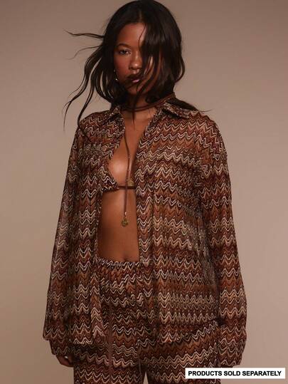 Musera Resort Pattern Collard Beach Cover Up Shirt Only Swim Vacation Holiday Summer Travel Beachwear Terra Sol