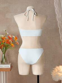Bellisia 2022 Spring/Summer Vacation Beach Butterfly Halter Bikini Set, Cute & Sweet - Beige - View 2
