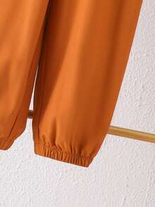 2pcs/Set Young Girl Fashionable Floral Print Cap Sleeve Top And Brown Drawstring Pants Casual Lightweight Summer Outfit - Multicolor - View 5