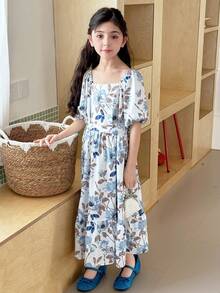 Dazy Kids Tween Girl Floral Print Elegant Party Dress - Blue - View 4