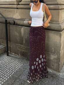 Aloruh Chân váy dài dáng đuôi cá thanh lịch cạp thấp in chấm bi dành cho nữ - Nhiều màu - Xem 1