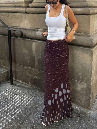 Aloruh 女士优雅低腰波点印花长款鱼尾裙