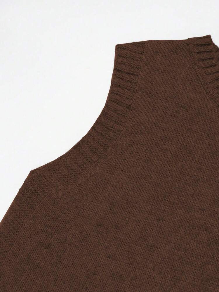 Franclia Herbst/Winter Neue Lose Vielseitige 3D Blumen Rundhals Ärmellose Strickweste Kombiniert mit A-Linie Strick Midi Rock Damen 2 Stücke Set - Kaffeebraun - Übersicht 6