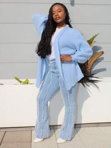 Steph T Soft Knit Cardigan Sweater Women's Long Sleeve Open Front Casual Lightweight Outerwear Winter Warm Thicken Knitwear Jumper Coats,Long Sleeve Tops,Knitted Sweater - Baby Blue - View 5