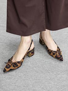 CUCCOO BIZCHIC Giày lười đế dày có nơ trang trí - Mẫu da báo - Xem 3