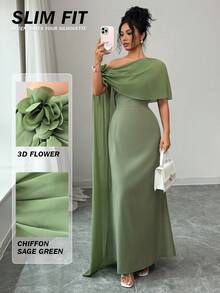 Rafferiza Women's Long Chiffon Patchwork Wrap Around 3D Floral Dress - Green - View 1