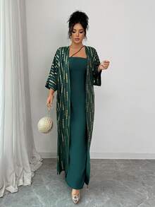 SHEIN Raffinéa Women's Spaghetti Strap Camisole And Women's Long Robe 2 Pieces Set - Dark Green - View 5