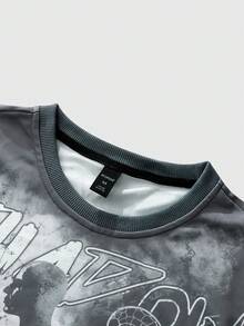 ROMWE MEN Street Life 男士休闲圆领长袖印花套头卫衣 - 灰色 - 查看 6