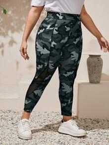Mulvari Plus High Waist Camo Mesh Insert Leggings - Multicolor - View 4