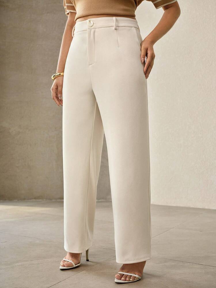 PLUS SIZE WOMEN COMMUTER CROPPED PANTS WITH SLANT POCKETS