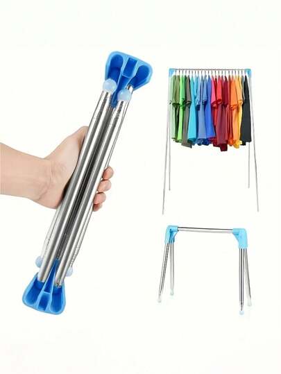 1个可伸缩折叠不锈钢晾衣架，稳固落地式晾衣架，适用于家庭、洗衣、露营和旅行，露营装备 | 现代晾衣架设计，斋月/情人节礼物