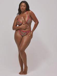 MUSERA Áo bikini cỡ lớn viền tương phản họa tiết da báo anh đào, dễ thương, gợi cảm, thích hợp cho kỳ nghỉ xuân hè, lễ hội Ibiza. - Nhiều màu - Xem 5