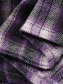 DAZY Bộ đồ ngủ kẻ caro 2 món dành cho nữ, kiểu áo sơ mi rộng rãi, thích hợp cho mùa thu/đông và dịp Giáng sinh. - Màu tím - Xem 8