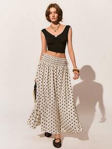 Falda larga casual de mujer con estampado de lunares - Multicolor - Ver 7