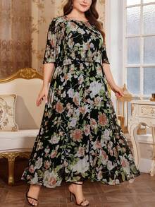 Reflora Đầm hè xếp ly hình học thanh lịch cỡ lớn bằng vải chiffon - Nhiều màu - Xem 1