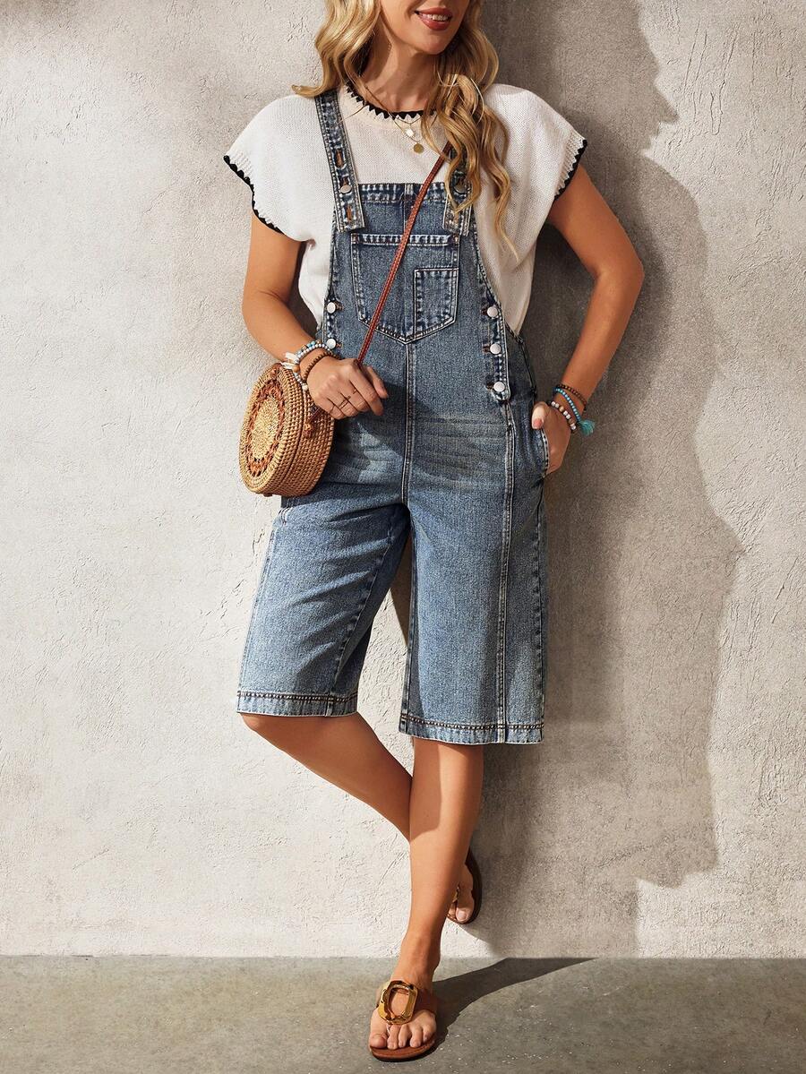 EMERY ROSE Women's Casual Versatile Everyday Denim Jumpsuit With Pockets And Buttons - Blue - View 1