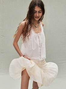 SoleilVie 女士百褶舒适优雅飘逸半身裙 - 杏色 - 查看 5