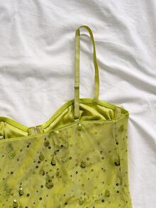 Soleia 浪漫复古碎花网纱吊带背心，适合假日、约会、下午茶、度假、音乐节、波西米亚风、春夏穿着。 - 綠色 - 查看 3