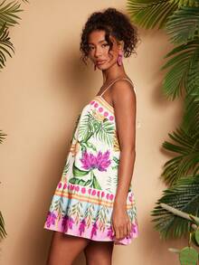 Travachic Tropical Print Sleeveless Casual Vacation Dress - Multicolor - View 6