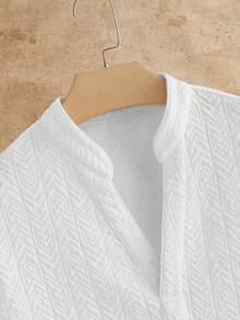 HIMLAND Loose Fit Men's Notched Neck Top And Drawstring Waist Pants Set - White - View 3