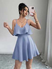 Elenzga Women's Sexy Backless Tie-Knot Ruffle Waist Camisole Dress, Suitable For Summer Vacation And Dates - Baby Blue - View 4