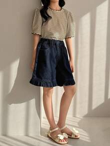 DAZY 少女牛仔短裤 - 藍色 - 查看 4