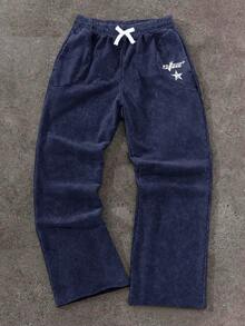 SHEIN Teen Boy/Teen Boys' Casual Everyday Comfortable Printed Loose Straight Leg Sweatpants - Navy Blue - View 1