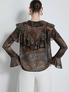 Aveloria Modichic 优雅性感随机印花纹理面料翻领系带女式衬衫 - 彩色 - 查看 6